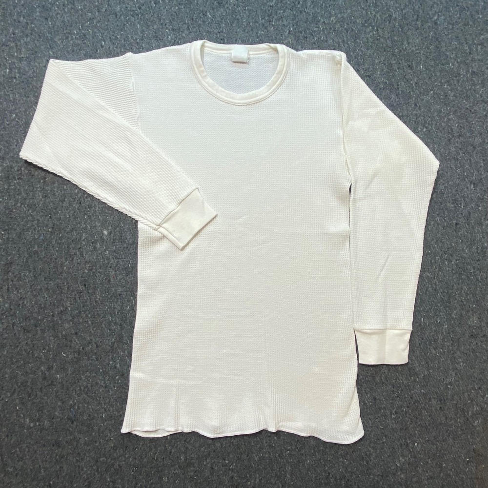 Thermal Waffle Knit Shirt Small Men Cream Off White Gorpcore Base Layer Long Slv